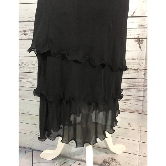 Y2K Ann Taylor Silk tiered Formal Black Spaghetti strap Dress size 4 - Picture 5 of 12
